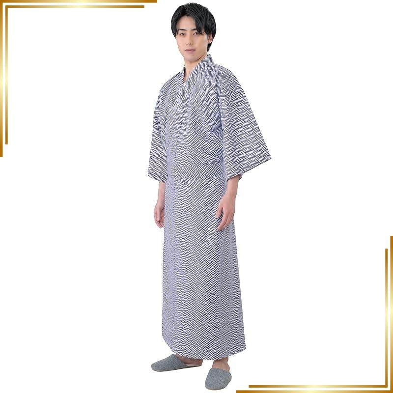 【新品】 [あい藍] メンズ ガーゼゆかた 日本製 綿100% 二重合わせガーゼ 帯付き 旅館浴衣 ねまき 柄おまかせ (L) 0