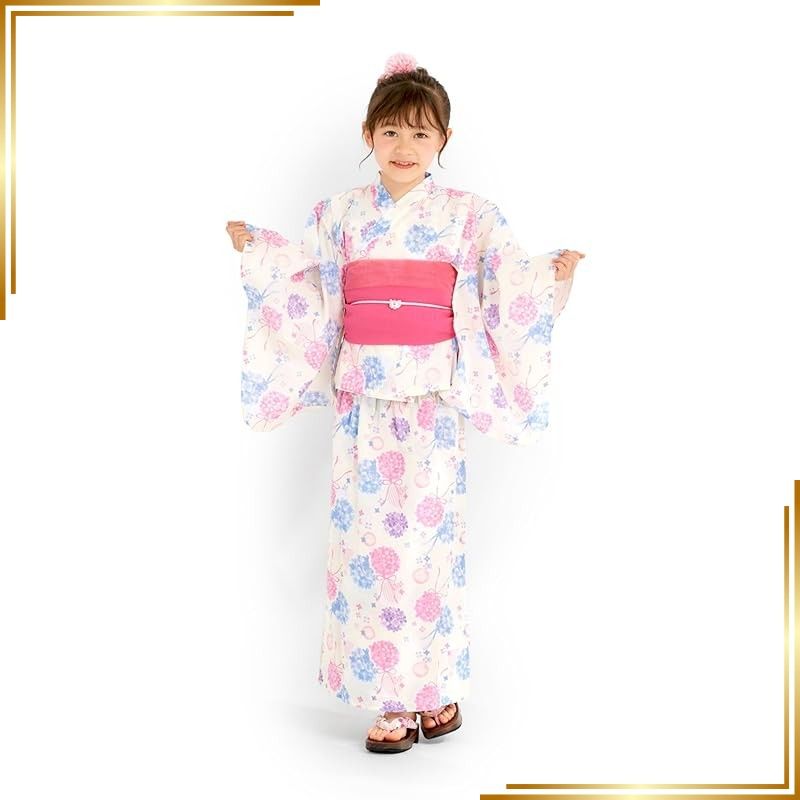 【新品】 [NISHIORI] 浴衣 2way セパレート ワンピース 4点セット 女の子 キッズ 浴衣ドレス キャミソール 兵児帯2本がセット 10柄 6サイズ (11W-1, 140cm) 0