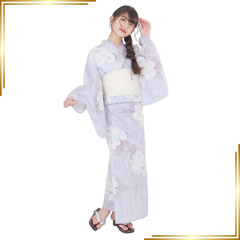 【新品】 [KYOETSU] [キョウエツ] 浴衣セット ジュニア レトロ 変わり織 3点セット(浴衣、兵児帯、下駄) C ガールズ (140cm, 12.芍薬に朧藤) 0