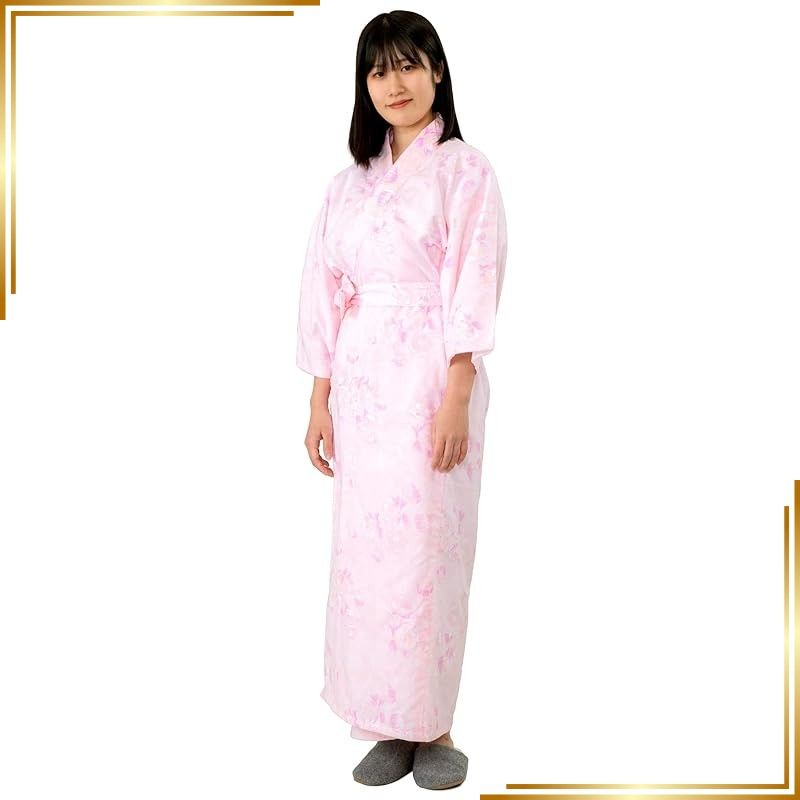 【新品】 [あい藍] レディース ガーゼゆかた カラー 日本製 綿100% 二重合わせガーゼ 帯付き 旅館浴衣 ねまき (M, ピンク) 0