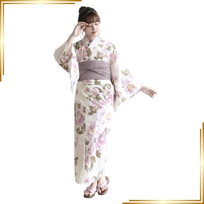 【新品】 [KYOETSU] [キョウエツ] 浴衣セット 変わり織 生成り 2点セット(浴衣、兵児帯) レディース A (7.メロウモーブ, フリーサイズ) 1