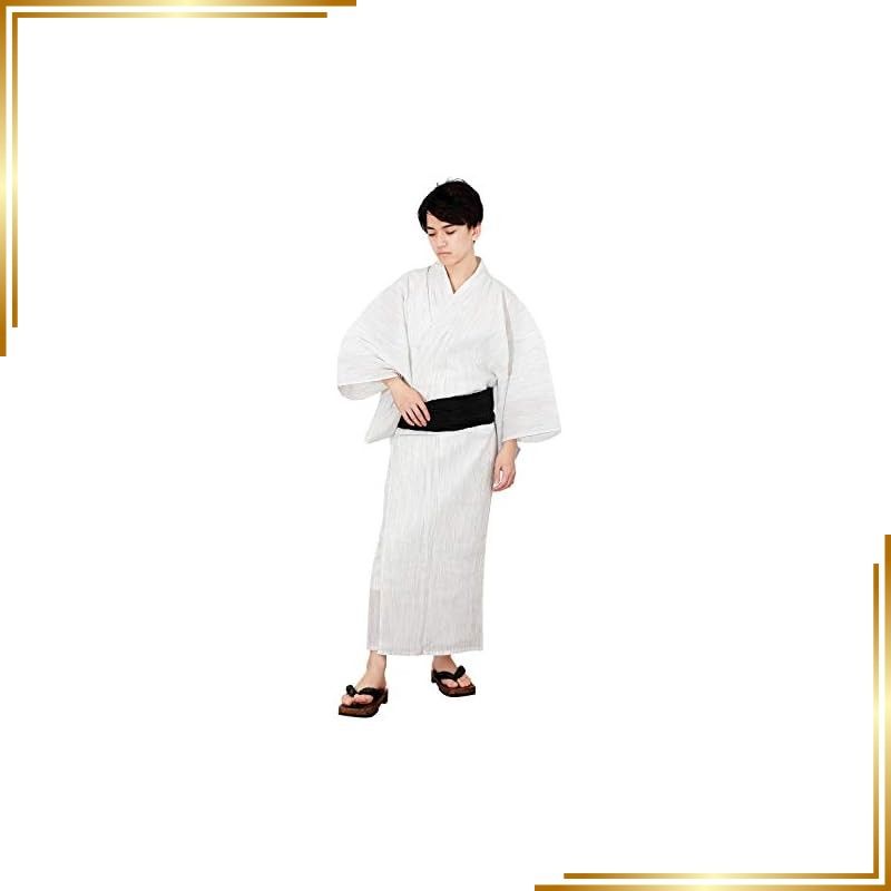 【新品】 [KYOETSU] [キョウエツ] 浴衣 メンズ セット ゆかた 男性 - 大きいサイズ 黒 紺 グレー 帯 下駄 腰紐 巾着 綿 麻 無地 おしゃれ G 6点 フルセット (3L, G-11.白(兵児帯 黒)) 0