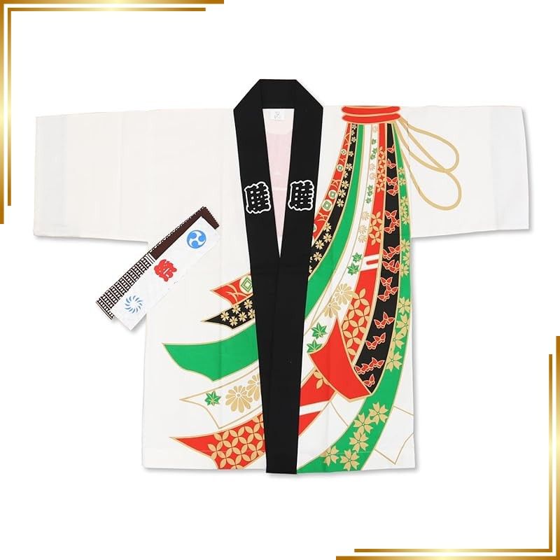 【新品】 [§Ｂ∞ＢＬＵＥ ＨＡＮＤＳ] 子供用 半天 帯 鉢巻 セット お祭り 運動会 白 赤 綿100％ 本格的 染め 和柄 (4号/4～6才) 0