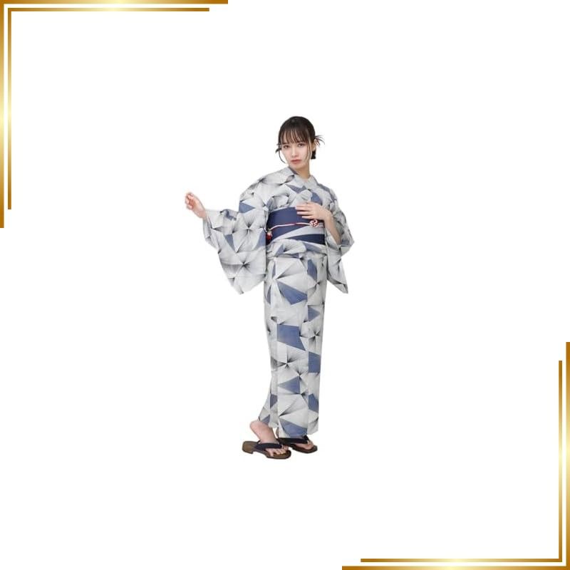 【新品】 [きものひろば悠] 浴衣4点セット レディース レトロ (4柄) 大人レトロモダン浴衣 モノトーン クール 兵児帯 浴衣 兵児帯 腰紐2本 着付説明書 女性 大人 モノトーン フリーサイズ ykt24l1otona cco Lシリーズ (L-3) 0