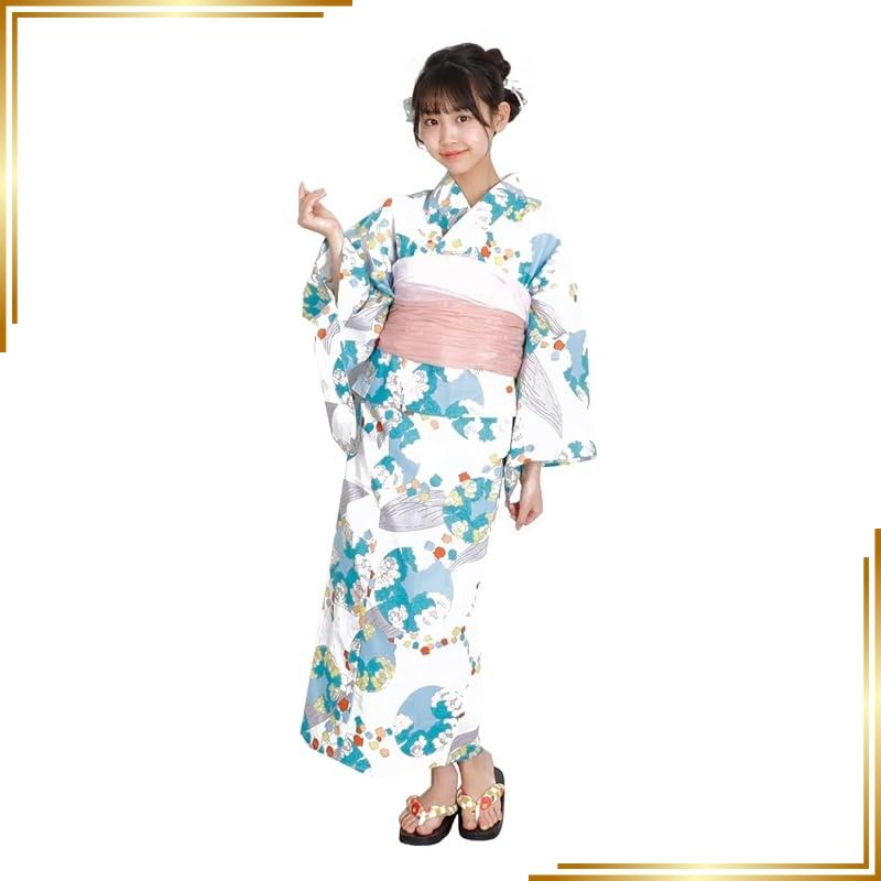 【新品】 [きものひろば悠] 浴衣 レディース 4点セット 120cm 130cm 140cm 150cm 兵児帯 子供 ハイジュニア浴衣 中学生 高校生 低身長 レトロ 個性派 上品 ゆかた AA-12 (120cm) 0