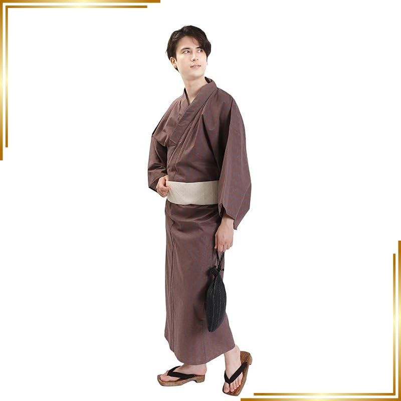 【新品】 [Fuuka] [風香] 浴衣 メンズ セット 4点 帯 腰紐 下駄 紳士 Lサイズ 茶 灰 菱綱 (腰紐/角帯/クリーム)Z35E3B235 0