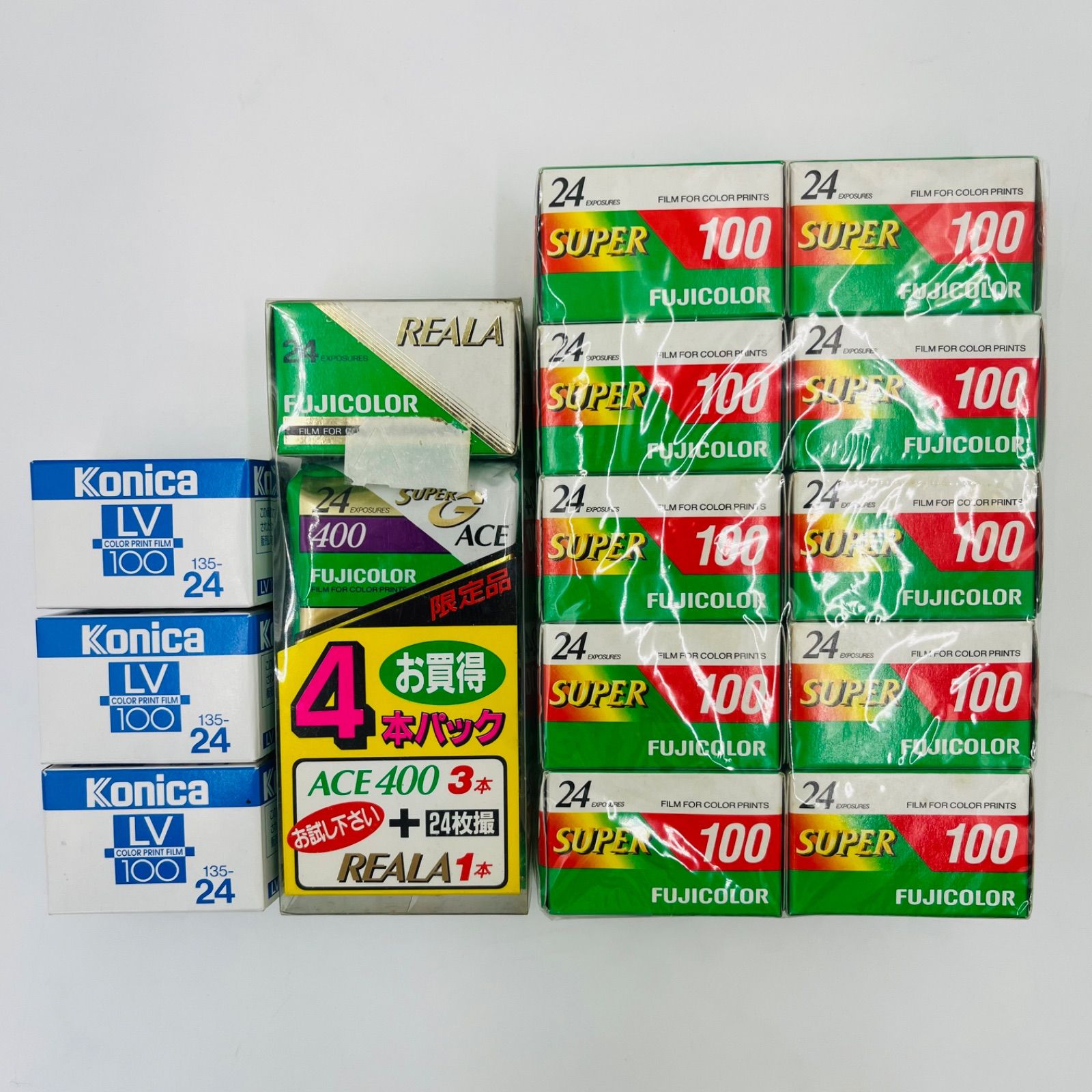 【ジャンク品】期限切れ/FUJICOLOR/SUPER100/24枚入り×10本/ACE400/3本/REALA/1本/Konica/LV100/3個/現状品