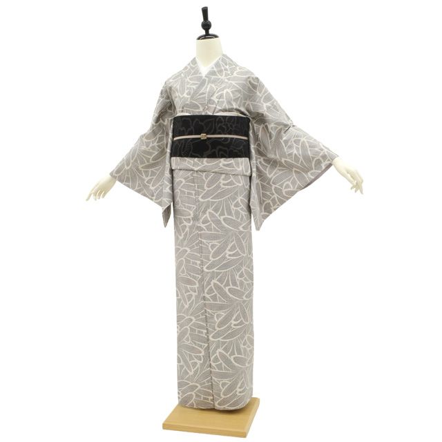 新古品】 本場大島紬 着物 未使用 白大島 森口華弘 創作意匠 葉 リーフ