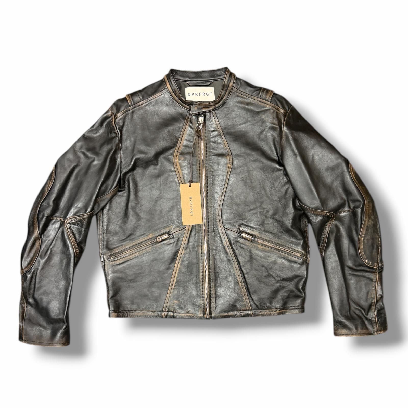 参考上代176000円 未使用 NVRFRGT 25SS DISTRESSED LEATHER MOTORCYCLE