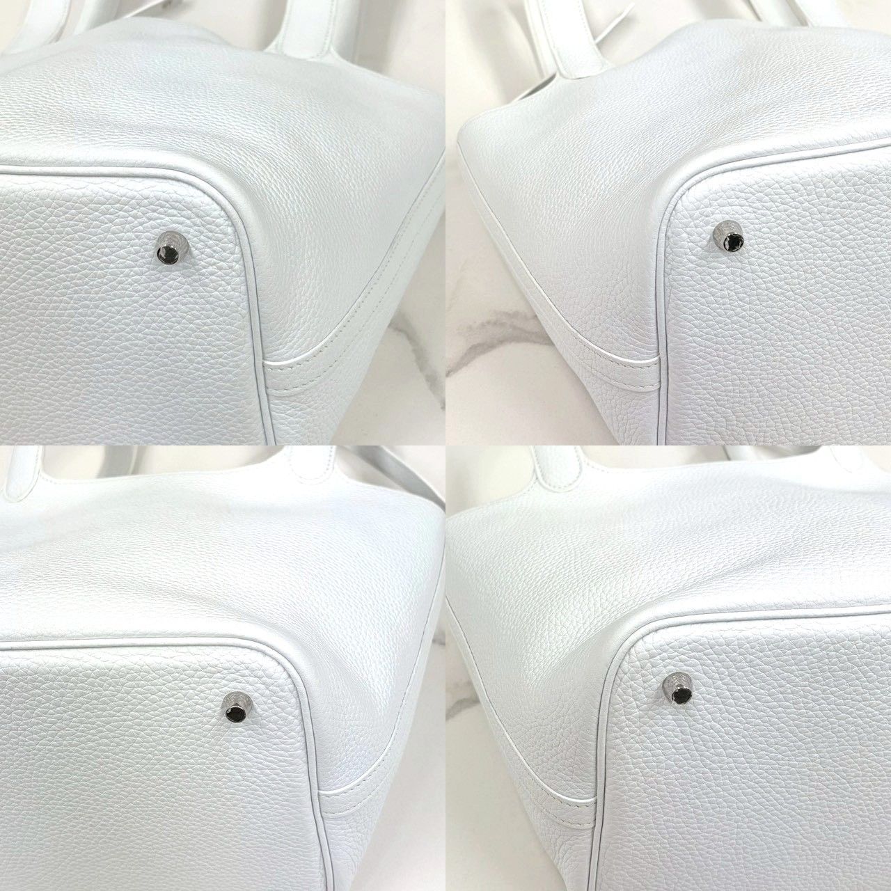 美品☆ エルメス ピコタンロックMM トリヨン 白 ハンドバッグ X刻印 