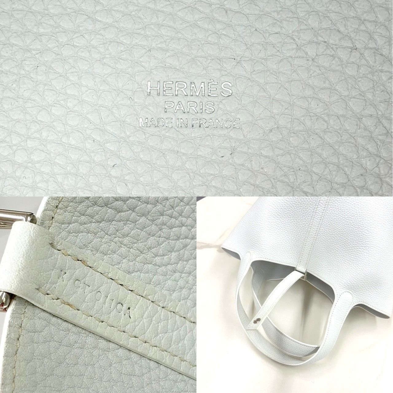 美品☆ エルメス ピコタンロックMM トリヨン 白 ハンドバッグ X刻印 
