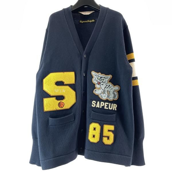 Sapeur XL ネイビー カーディガン 中古】SAPEur 肉厚 ワッペンカーディガン サイズXL ネイビー サプール