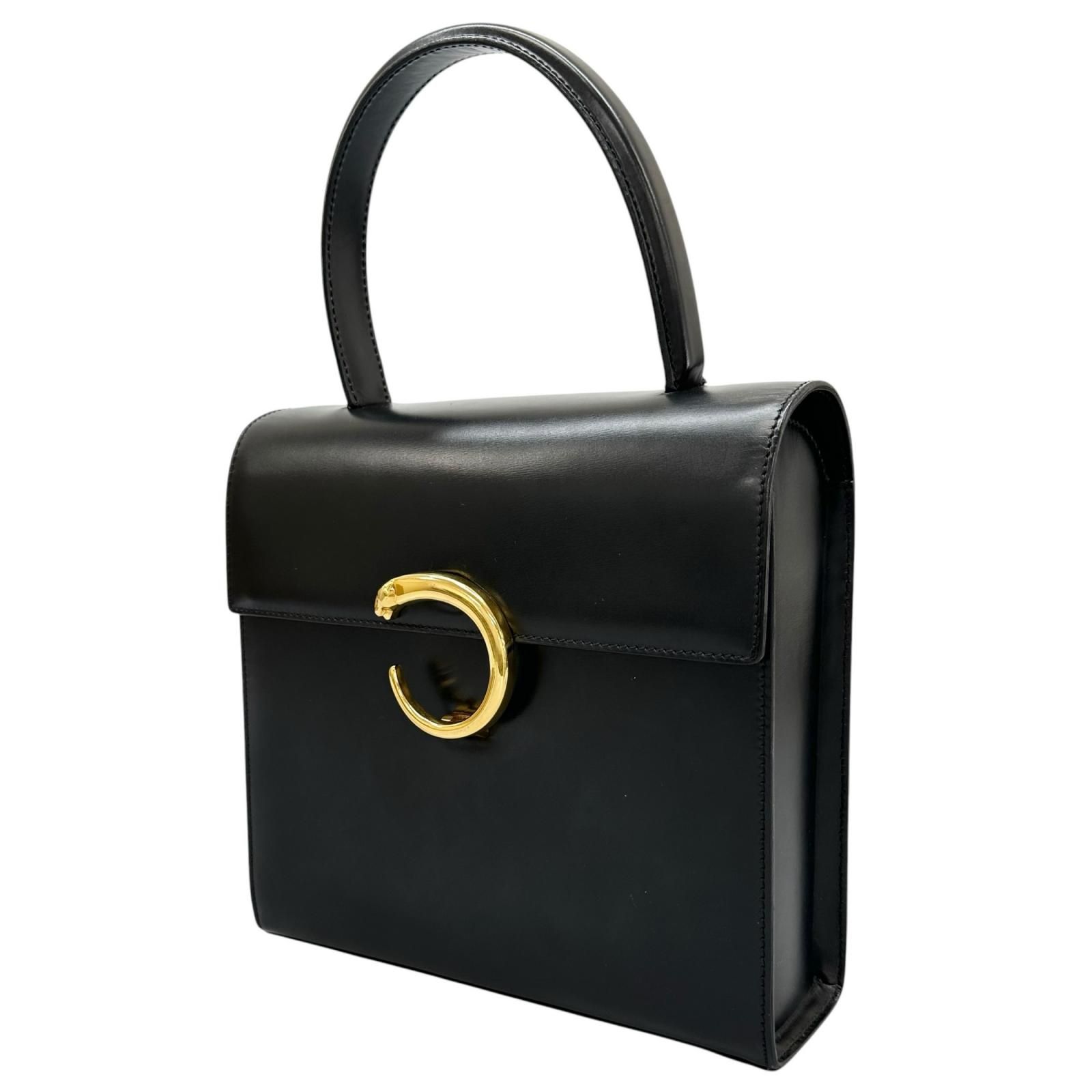 美品 CARTIER カルティエ パンテール ハンドバッグ カーフ ブラック 