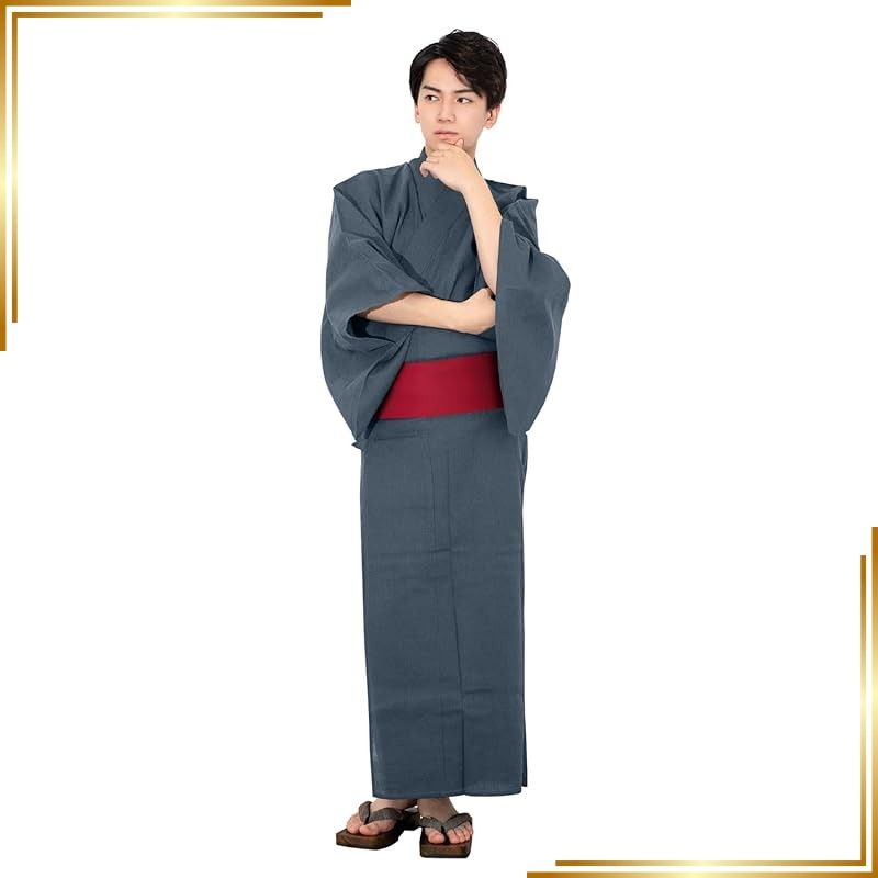 【新品】 [キョウエツ] 浴衣 メンズ セット ゆかた 男性 黒 紺 おしゃれ C 4点セット (M, C-23.無地×藍(ワンタッチ角帯 赤)) 0 7,527円