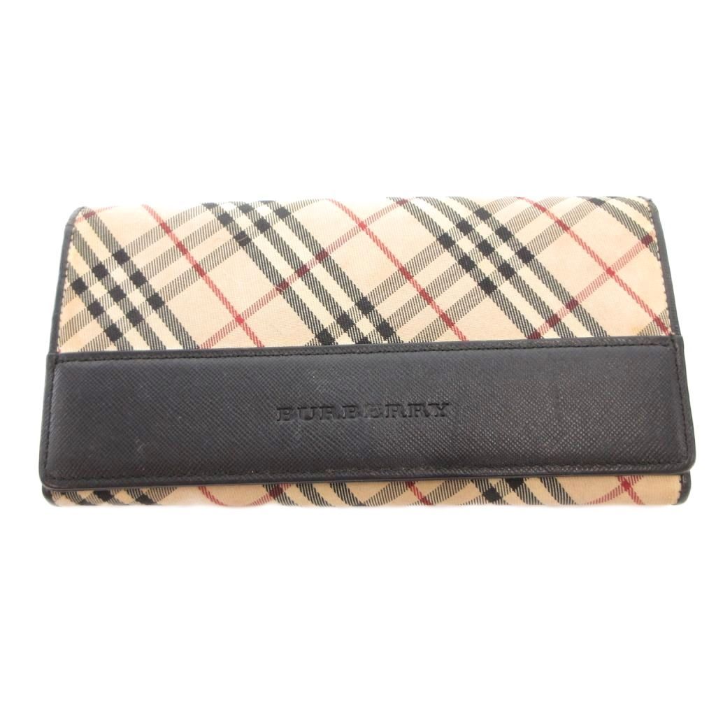 ✨美品 BURBERRY 折り財布 ノバチェック キャンバス レザー アイボリー BURBERRY 長財布 二つ折り ノバチェック キャンバス レザー 美品