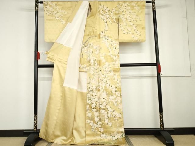 平和屋着物●訪問着　駒刺繍　枝垂れ桜文　暈し染め　金彩　正絹　逸品　AABG2711cs 平和屋着物○訪問着 駒刺繍 枝垂れ桜文 暈し染め 金彩 正絹 逸品
