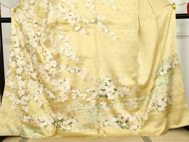 平和屋着物●訪問着　駒刺繍　枝垂れ桜文　暈し染め　金彩　正絹　逸品　AABG2711cs 平和屋着物○訪問着 駒刺繍 枝垂れ桜文 暈し染め 金彩 正絹 逸品