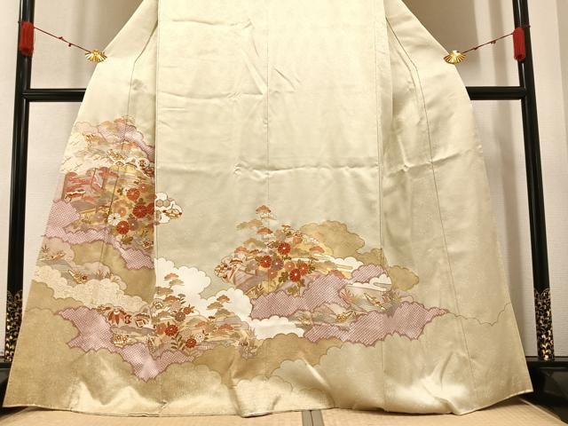 平和屋着物●訪問着　駒刺繍　草花宝尽くし　金彩　正絹　逸品　AABG3451ph 平和屋着物○訪問着 駒刺繍 草花宝尽くし 金彩 正絹 逸品 AABG3451ph