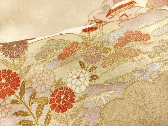 平和屋着物●訪問着　駒刺繍　草花宝尽くし　金彩　正絹　逸品　AABG3451ph 平和屋着物○訪問着 駒刺繍 流水草花文 金彩 正絹 逸品 AABG4117ph