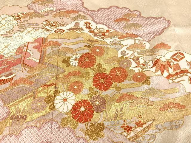 平和屋着物○訪問着 駒刺繍 草花宝尽くし 金彩 正絹 逸品 AABG3451ph