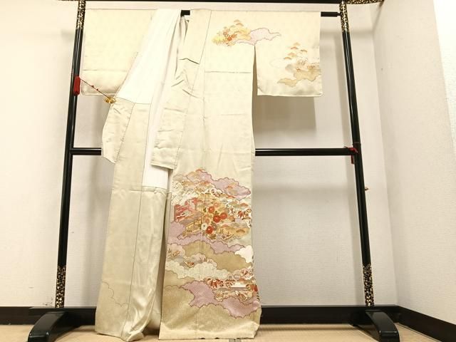 平和屋着物○訪問着 駒刺繍 草花宝尽くし 金彩 正絹 逸品 AABG3451ph