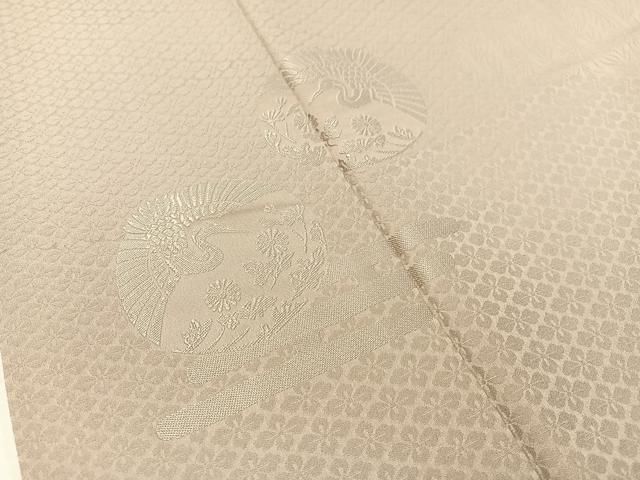 平和屋着物○無地絵羽訪問着 エ霞飛鶴花丸地紋 白橡色 さが美扱い 正絹
