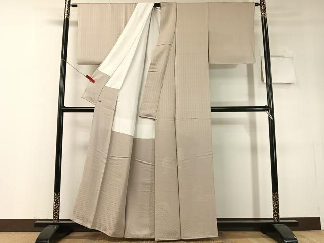 平和屋着物○無地絵羽訪問着 エ霞飛鶴花丸地紋 白橡色 さが美扱い 正絹