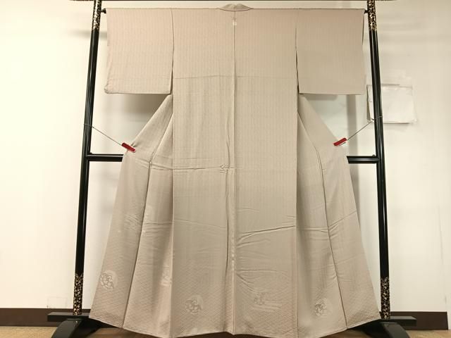 平和屋着物●無地絵羽訪問着　エ霞飛鶴花丸地紋　白橡色　さが美扱い　正絹　逸品　CABC9879vp 平和屋着物○無地絵羽訪問着 エ霞飛鶴花丸地紋 白橡色 さが美扱い 正絹
