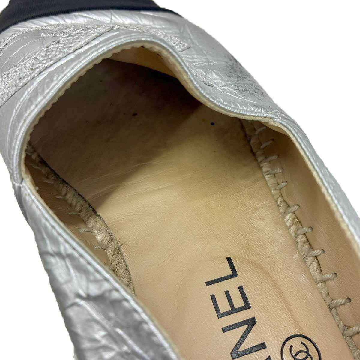 CHANEL シャネル ココマーク エスパドリーユスリッポン シルバー 36 