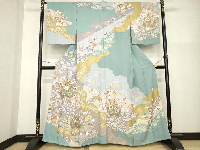 平和屋着物●訪問着　泰常　駒刺繍　花車文　金彩　正絹　逸品　AABG2659ck 平和屋着物○訪問着 泰常 駒刺繍 花車文 金彩 正絹 逸品 AABG2659ck