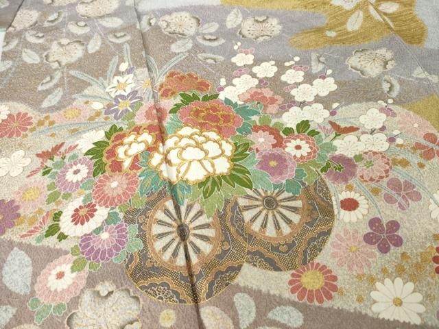 平和屋着物●訪問着　泰常　駒刺繍　花車文　金彩　正絹　逸品　AABG2659ck 平和屋着物○訪問着 泰常 駒刺繍 花車文 金彩 正絹 逸品 AABG2659ck