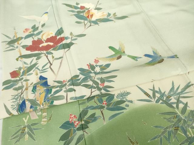 平和屋着物●本加賀友禅作家　山名田明生　訪問着　花鳥文　暈し染め　正絹　逸品　AABG3719ck 平和屋着物○本加賀友禅作家 山名田明生 訪問着 花鳥文 暈し染め 正絹