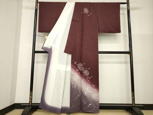 平和屋着物●訪問着　雪輪花文　暈し染め　銀彩　正絹　逸品　AABG4023ck 平和屋着物○訪問着 雪輪花文 暈し染め 銀彩 正絹 逸品 AABG4023ck