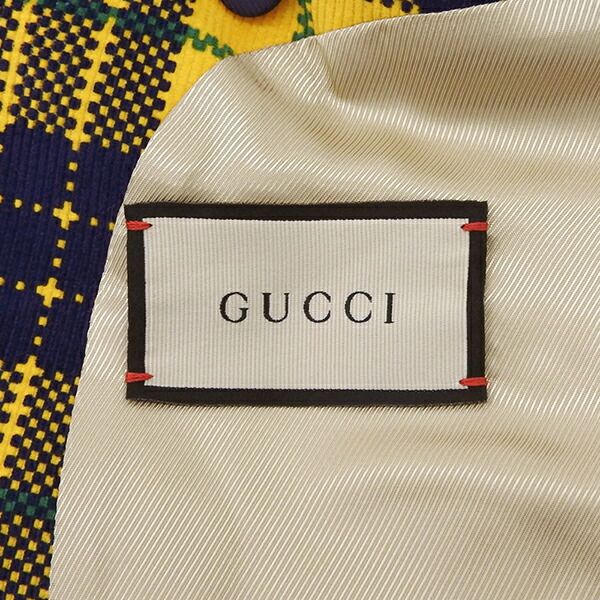 未使用 GUCCI グッチ 714971 サイズ46（170 88A) タグ付き コットン チェック柄　ダブル　テーラード ジャケット メンズ イエロー YB0129 【中古】 未使用 GUCCI グッチ 714971 サイズ46（170 88A) タグ付き コットン