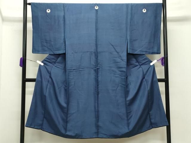 平和屋着物●男性　紬　色紋付　留紺色　正絹　逸品　CABC8311gh