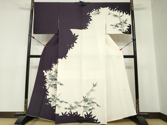 平和屋着物●訪問着　作家物　手描き　笹竹文　シルエット　金彩　正絹　逸品　DABC2191ud 平和屋着物○訪問着 作家物 手描き 笹竹文 シルエット 金彩 正絹 逸品