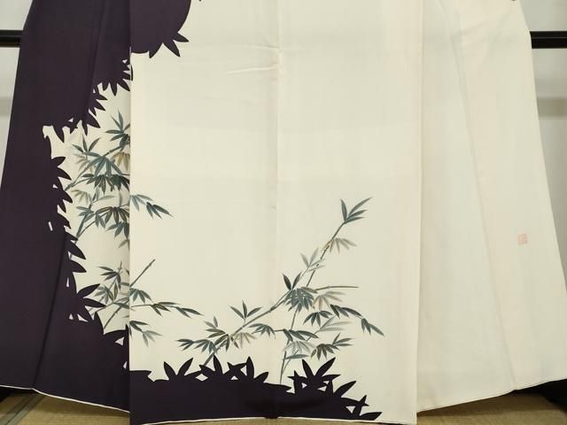 平和屋着物●訪問着　作家物　手描き　笹竹文　シルエット　金彩　正絹　逸品　DABC2191ud 平和屋着物○訪問着 作家物 手描き 笹竹文 シルエット 金彩 正絹 逸品