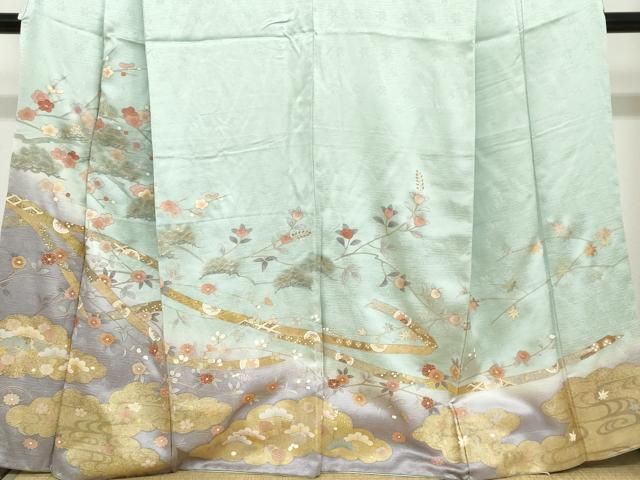 平和屋着物●訪問着　雲取り熨斗草花文　暈し染め　金彩　正絹　逸品　DABC2271ud 平和屋着物○訪問着 雲取り熨斗草花文 暈し染め 金彩 正絹 逸品