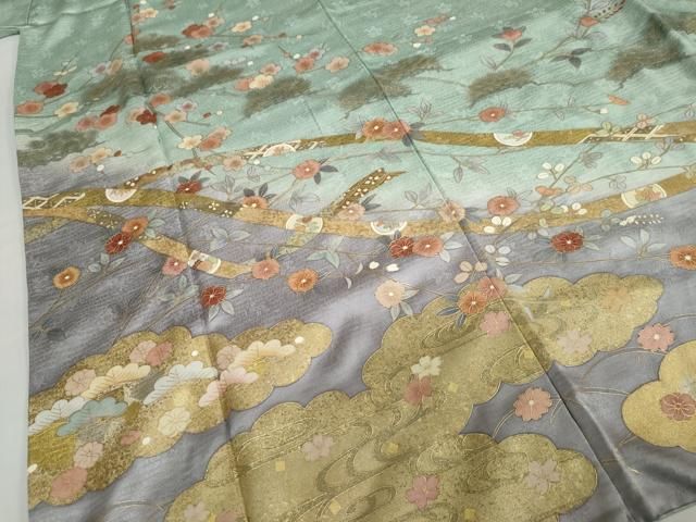 平和屋着物●訪問着　雲取り熨斗草花文　暈し染め　金彩　正絹　逸品　DABC2271ud 平和屋着物○訪問着 雲取り熨斗草花文 暈し染め 金彩 正絹 逸品