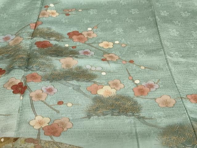 平和屋着物●訪問着　雲取り熨斗草花文　暈し染め　金彩　正絹　逸品　DABC2271ud 平和屋着物○訪問着 雲取り熨斗草花文 暈し染め 金彩 正絹 逸品
