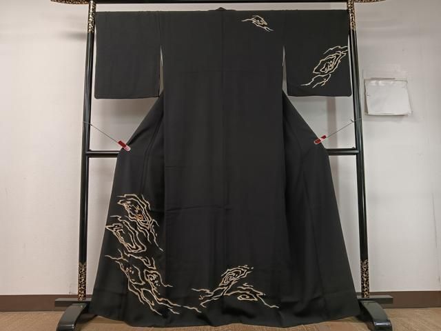 平和屋着物●訪問着　駒刺繍　霞文　黒地　金銀彩　正絹　逸品　CABC9972vp 平和屋着物○訪問着 駒刺繍 霞文 黒地 金銀彩 正絹 逸品 CABC9972vp