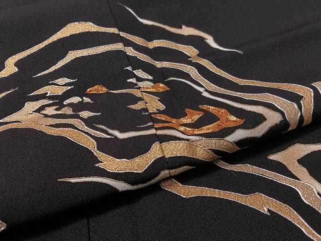 平和屋着物●訪問着　駒刺繍　霞文　黒地　金銀彩　正絹　逸品　CABC9972vp 平和屋着物○訪問着 駒刺繍 霞文 黒地 金銀彩 正絹 逸品 CABC9972vp