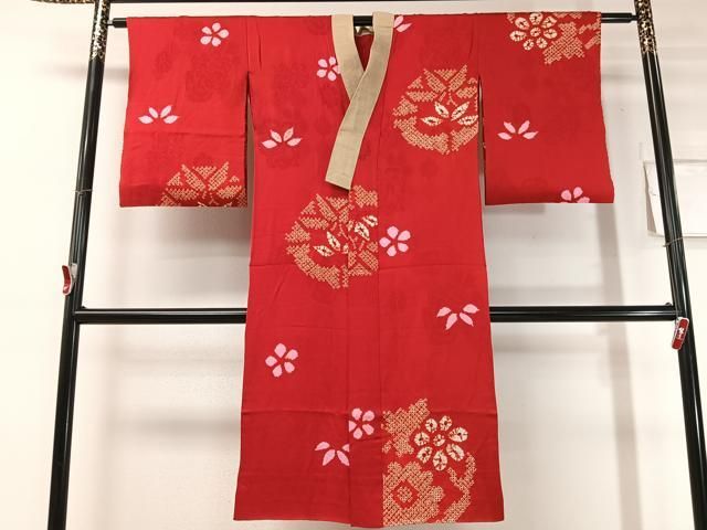 平和屋着物○アンティーク 大正ロマン 長襦袢 袷 絞り 笹花丸文 平和屋着物○アンティーク 大正ロマン 長襦袢 袷 絞り 笹花丸文