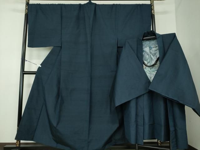 平和屋着物●極上　男性　紬　アンサンブル　長羽織　濃い紺鼠色　逸品　DZAB3415kh6 平和屋着物○極上 男性 紬 アンサンブル 長羽織 濃い紺鼠色 逸品