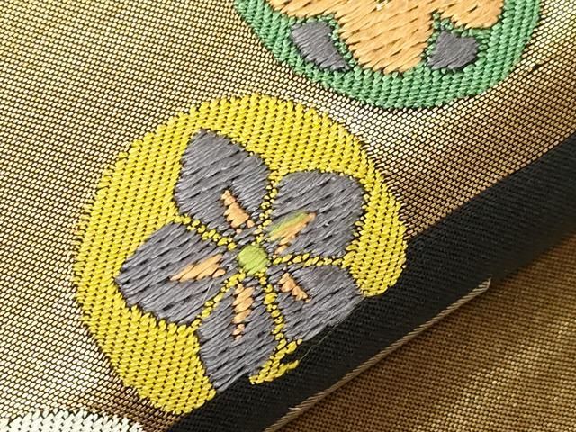 平和屋着物●九寸名古屋帯　唐織　花蝶丸文　黒地　金糸　正絹　逸品　CABE3665dy 平和屋着物○九寸名古屋帯 唐織 花蝶丸文 黒地 金糸 正絹 逸品