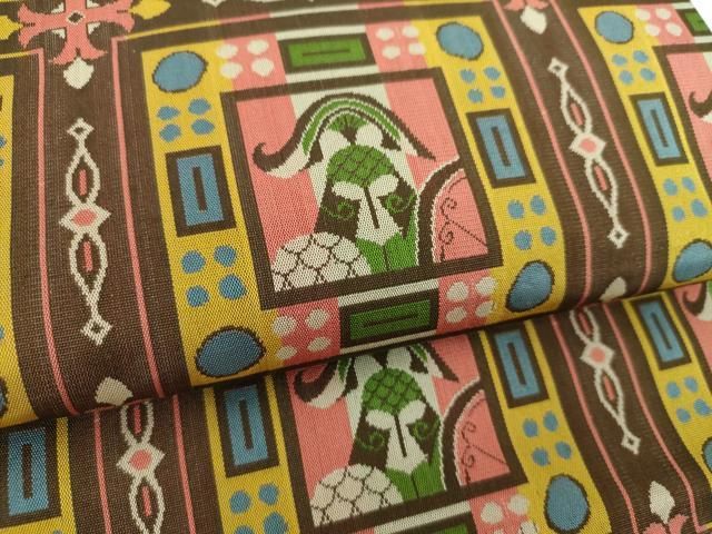 平和屋着物●龍村美術織物　九寸開き名古屋帯　コプト甲冑異文　正絹　逸品　DABD1282ps 平和屋着物○龍村美術織物 九寸開き名古屋帯 コプト甲冑異文 正絹 逸品