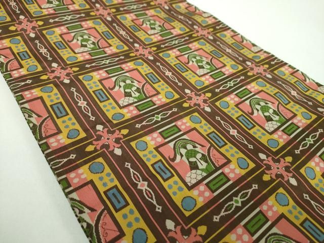 平和屋着物●龍村美術織物　九寸開き名古屋帯　コプト甲冑異文　正絹　逸品　DABD1282ps 平和屋着物○龍村美術織物 九寸開き名古屋帯 コプト甲冑異文 正絹 逸品