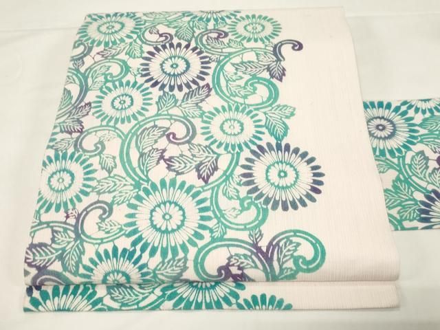 平和屋着物●全通柄九寸名古屋帯　型染め　花唐草文　正絹　逸品　CABE3704dy 平和屋着物○全通柄九寸名古屋帯 型染め 花唐草文 正絹 逸品
