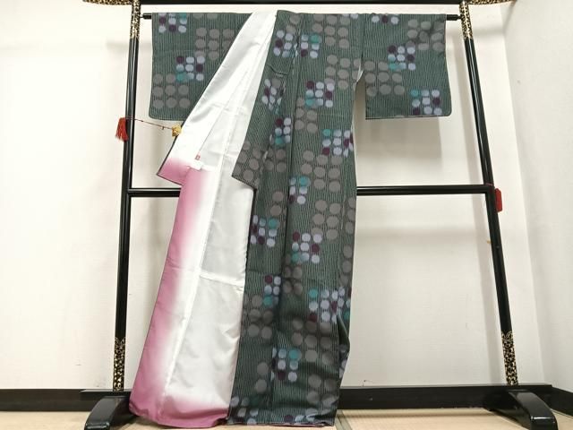 平和屋着物●H・L（アッシュエル）　HENRI-LUC CHAPUIS　小紋　丸文　洗える着物　未使用　AABH2008ph 平和屋着物○H・L（アッシュエル） HENRI-LUC CHAPUIS 小紋 丸文