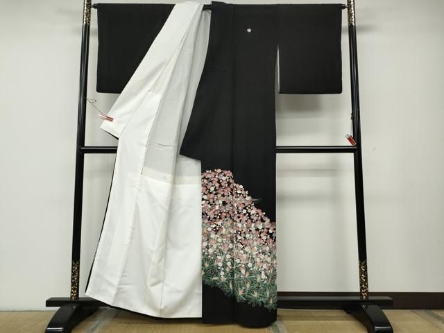 平和屋着物●豪華黒留袖　友禅　作家物　風景草花文　正絹　逸品　CABE6838ut 平和屋着物○豪華黒留袖 友禅 作家物 風景草花文 正絹 逸品 CABE6838ut
